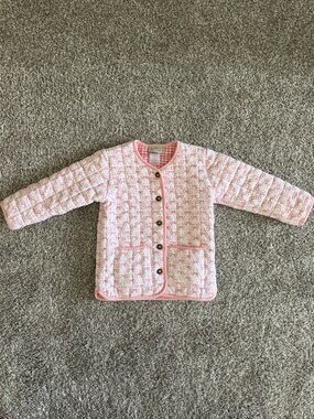 Pink Quilted Button-Up Bow Pattern Jacket